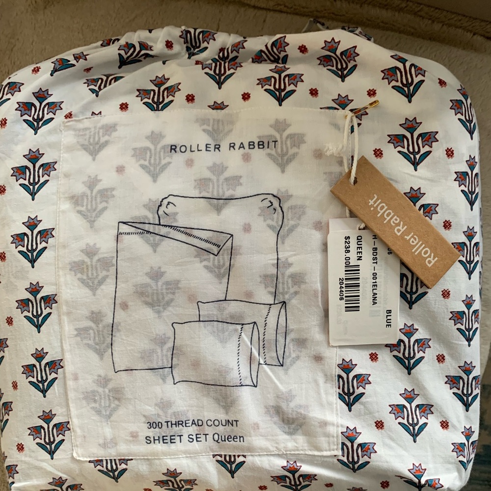 Roller Rabbit Queen sheet set. 100% cotton NWT